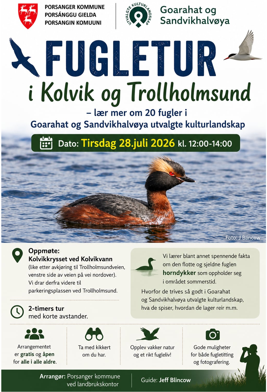 Plakat for arrangementet Fugletur i Kolvig og Trollholmnssund