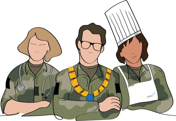 illustrasjonsbilde av mennesker i sivile jobber med uniform på jobben